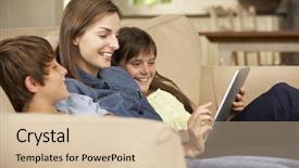  Presentation with black children computer - Audience pleasing presentation design consisting of mother and two children sitting backdrop and a lemonade colored foreground