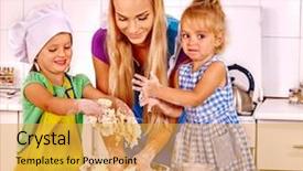  Presentation with baking cookies - Audience pleasing theme consisting of mother and two daughter baking cookies backdrop and a yellow colored foreground