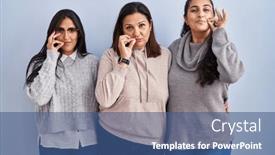  Presentation with lips mouth - Slides having mother-and-two-daughters-standing background and a ocean colored foreground