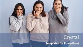  Presentation with scandal - PPT theme enhanced with mother-and-two-daughters-standing background and a ocean colored foreground