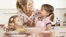  Presentation with baking - Presentation design enhanced with mother and two girls baking in kitchen background and a coral colored foreground