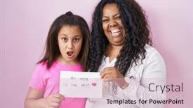  Presentation with mom daughter - PPT theme featuring mother-and-young-daughter-holding background and a lemonade colored foreground