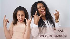  Presentation with rock star - Presentation theme featuring mother-and-young-daughter-standing background and a coral colored foreground