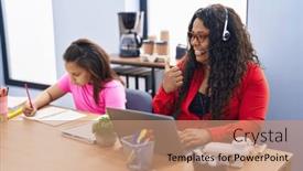  Presentation with working mother - Slide deck consisting of mother-and-young-daughter background and a coral colored foreground