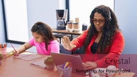  Presentation with working mother - Presentation theme consisting of mother-and-young-daughter background and a red colored foreground