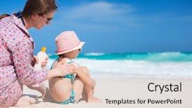  Presentation with pregnant mother fetus women - PPT theme having sun care - mother applying sunblock cream background and a lemonade colored foreground