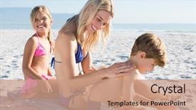  Presentation with sunscreen - Presentation theme featuring mother applying sunscreen lotion background and a coral colored foreground