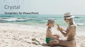  Presentation with time travel - PPT theme having mother-applying-sunscreen-protection-creme background and a lemonade colored foreground