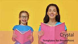  Presentation with back school - Amazing presentation theme having mother are reading the book backdrop and a coral colored foreground