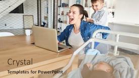  Presentation with video conference - Slides featuring mother-at-the-laptop-pc background and a coral colored foreground