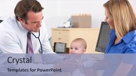  Presentation with baby doctor - Audience pleasing presentation theme consisting of mother and baby in doctor' backdrop and a light blue colored foreground
