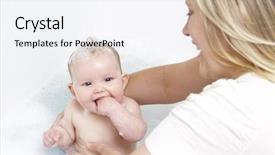  Presentation with mother baby - Presentation theme having mother bathing baby at home background and a sky blue colored foreground