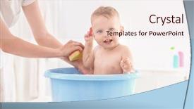  Presentation with mother baby and nurse - PPT theme enhanced with mother bathing baby at home background and a lemonade colored foreground