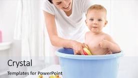  Presentation with mother baby and nurse - Slides with mother bathing baby at home background and a light blue colored foreground