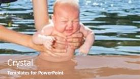  Presentation with baby girl - Cool new presentation theme with mother bathing her baby girl in a summer lake backdrop and a coral colored foreground