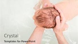  Presentation with newborn baby - Cool new slides with mother-bathing-newborn-baby-supporting backdrop and a light gray colored foreground