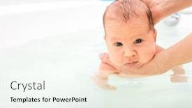  Presentation with newborn baby - PPT theme with mother-bathing-newborn-baby-supporting background and a sky blue colored foreground