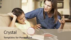  Presentation with daughter - Audience pleasing presentation theme consisting of mother becoming frustrated with daughter whilst doing homework sitting on sofa at home backdrop and a lemonade colored foreground