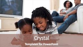  Presentation with children reading - Presentation theme with concentrated children reading a book lying on the floor background and a violet colored foreground