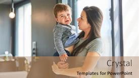  Presentation with mother child - PPT theme with mother-carries-her-crying-child background and a coral colored foreground