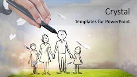  Presentation with cartoon - Slide deck with mother cartoon - designer drawing family background and a light blue colored foreground