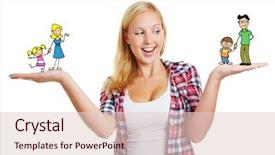  Presentation with children custody - Colorful presentation theme enhanced with mother cartoon - woman deciding over family custody backdrop and a lemonade colored foreground