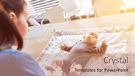  Presentation with diaper - PPT layouts enhanced with mother-changing-the-diaper background and a coral colored foreground