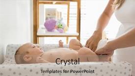  Presentation with diaper - Presentation theme consisting of mother changing the diaper background and a coral colored foreground