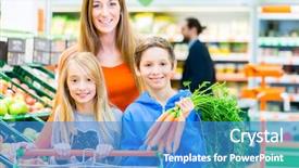  Presentation with family shopping - Presentation theme with mother child food - family selecting fruits and vegetables background and a teal colored foreground