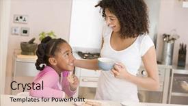  Presentation with cooking equipment kitchen utensils - Beautiful PPT theme featuring mother child food - woman and young girl backdrop and a soft green colored foreground