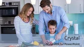  Presentation with vegetables - Audience pleasing slide deck consisting of mother children - happy family preparing vegetables together backdrop and a light blue colored foreground