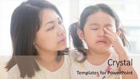  Presentation with mother and child health care - Slide deck consisting of mother comforting crying child asian background and a coral colored foreground