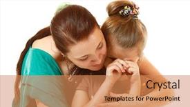  Presentation with crying - Beautiful presentation theme featuring mother console her crying daughter backdrop and a coral colored foreground