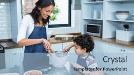  Presentation with cooking - Beautiful theme featuring mother cooking with her son backdrop and a light blue colored foreground