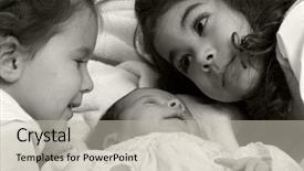  Presentation with newborn - Beautiful PPT theme featuring mother crying - newborn little girl and her backdrop and a  colored foreground