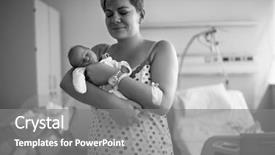  Presentation with childbirth - Beautiful PPT theme featuring mother crying of happiness childbirth backdrop and a gray colored foreground