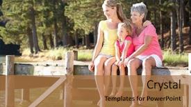  Presentation with nautre lake - Presentation design with mother daughter and grandmother sitting background and a coral colored foreground