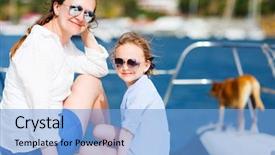  Presentation with luxury yacht - Presentation theme with mother-daughter-and-their-pet background and a light blue colored foreground