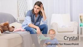  Presentation with baby in womb - Audience pleasing presentation theme consisting of mother crying - depressed young woman with cute backdrop and a soft green colored foreground