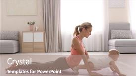  Presentation with mother doing yoga kids - Cool new PPT layouts with mother doing yoga with baby backdrop and a coral colored foreground