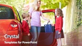  Presentation with children in wheelchairs in school setting - Presentation theme featuring mother driving to school background and a tawny brown colored foreground