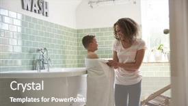  Presentation with mother son flowers - Slide deck featuring mother drying son with towel background and a gray colored foreground