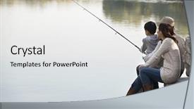  Presentation with family time fishing - Audience pleasing slide set consisting of mother weeping - family fishing off of rocks backdrop and a white colored foreground