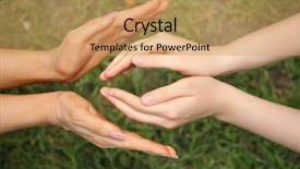  Presentation with grass - Presentation theme with four hands against the background background and a coral colored foreground