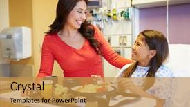  Presentation with hospital bed - Audience pleasing presentation design consisting of picture showing man giving flowers and present to woman in bed backdrop and a tawny brown colored foreground