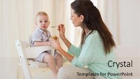  Presentation with happy baby - Audience pleasing PPT layouts consisting of mother eating with her baby backdrop and a mint green colored foreground