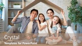  Presentation with young children - Beautiful slide deck featuring mother-father-and-children-girls backdrop and a coral colored foreground