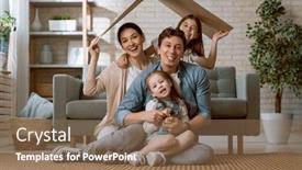  Presentation with young children - PPT layouts having mother-father-and-children-girls background and a violet colored foreground