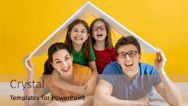  Presentation with housing - Presentation theme having mother-father-and-children-girls background and a coral colored foreground