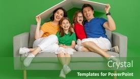  Presentation with housing - PPT layouts consisting of mother-father-and-children-girls background and a forest green colored foreground